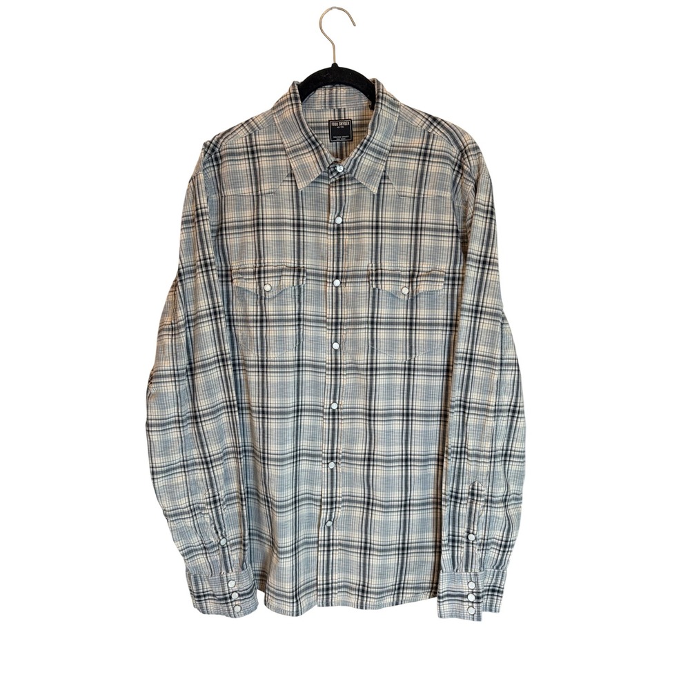 Todd Snyder Mens Plaid Western Snap Button Shirt Blue Grey Cotton SH93-1120-GY13